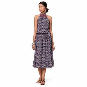 Plenty by Tracy Reese Women Silk Halter Midi Dress M Indigo Ruby Geometric NWT
